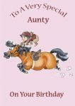 Birthday Card - Aunty - Kid on Shetland Pony Horse - Funny Gift Envy