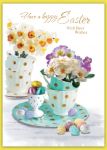 Easter Card - Happy Easter Best Wishes - Tea Cups Eggs