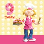 9th Birthday Card - Girl Baking Cupcakes - Ferdie & Friends