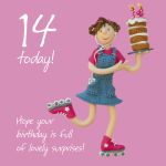 14th Female Birthday Card - Surprises Cake One Lump Or Two