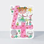 Birthday Card - Girl Kids - 4th Birthday Age 4 Fairy - Die-cut - Star Jumps