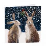 Charity Christmas Card Pack - 6 Cards - Hare Mistletoe Blue - Glitter Shelter