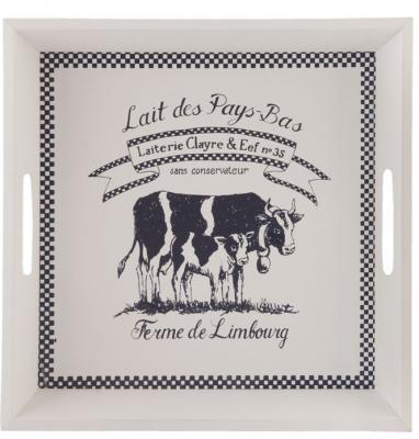 White Painted Wooden Kitchen Tray - Cow - Clayre Eef