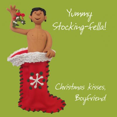 Christmas Card - Boyfriend Yummy Stocking-fella - Funny Humour One Lump Or Two