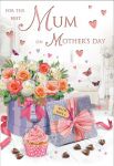 Mother's Day Card - Best Mum - Flowers Cupcake Chocolates - Glitter - Regal