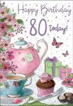 80th Birthday Card - Female - Afternoon Tea - Regal