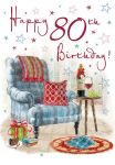 80th Birthday Card - Armchair & Wine - Regal