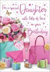 Birthday Card - Daughter Flowers & Presents - Glitter - Regal
