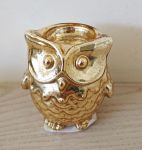 Owl Design Tealight Holder - Gold Crackled