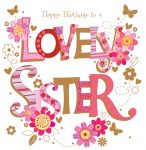 Birthday Card Large - Sister - Flowers 3D Glitter - Talking Pictures