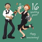 Wedding Anniversary Card - 16th Sixteenth 16 Years One Lump Or Two