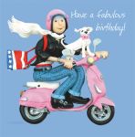 Birthday Card - Female Funny Humour Fabulous Pink Moped One Lump Or Two