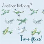 Birthday Card - Vintage Planes - Time Flies! - Arty Penguin