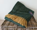 Tweedmill Herringbone Throw 100% Pure New Wool - Emerald Green & Mustard