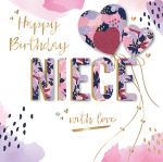 Birthday Card - Niece - Heart 3D Glitter - Talking Pictures