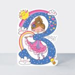 Birthday Card - Girl Kids - 3rd Birthday Age 3 Princess - Die-cut - Star Jumps