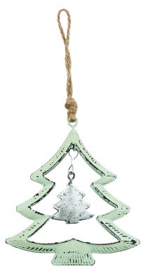Green & Silver Metal Christmas Tree Decoration 