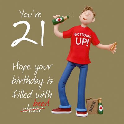 21st Male Birthday Card - Bottoms Up! Beer One Lump Or Two